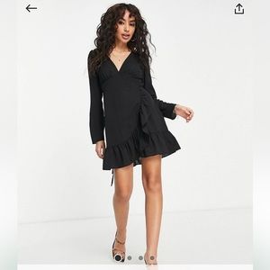ASOS DESIGN PETITE wrap front mini dress in black